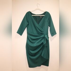 Xscape Petite Ruffle Faux-Wrap 3/4-Sleeve MIDI Dress - Hunter